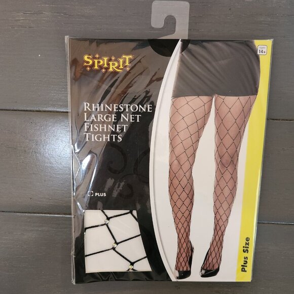 Spirit Halloween Women's Black Wide Net Rhinestone Fishnet Tights plus size - Picture 2 of 5